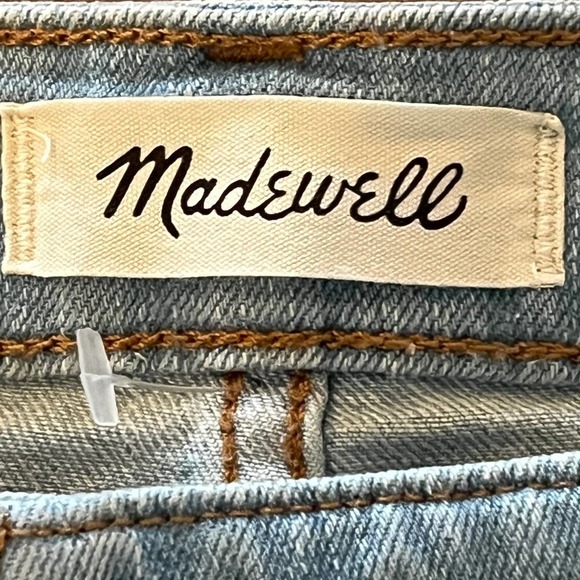 MADEWELL‎ HIGH RISE DISTRESSED CUFFED DENIM SHORTS AINGER WASH BLUE SIZE 35 NWT - Picture 8 of 16